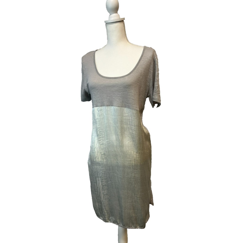 Amina Rubinacci Napoli Tee Shift Dress Gray Bodice Silky Print Remainder SZ S